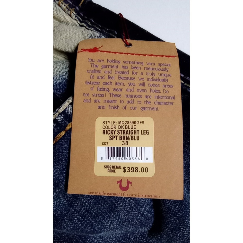 NWT Vintage True Religion World Tour Ricky Strt Leg Brown/Blue Sz 38 Made in USA - Picture 3 of 13